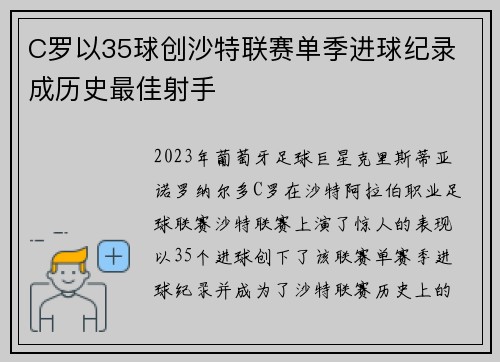 C罗以35球创沙特联赛单季进球纪录 成历史最佳射手
